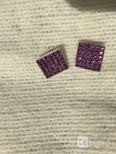 Серьги пусеты бижутерия стразы сваровски swarovski сиреневый фиолетовый кристалл