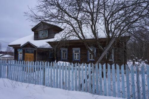 Бревенчатый дом в тихой деревне, на берегу реки, в зелёной зоне