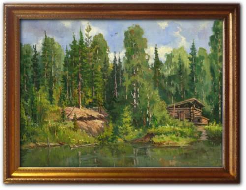 	 Картина“ Избушка у озера“х,м 40х50
