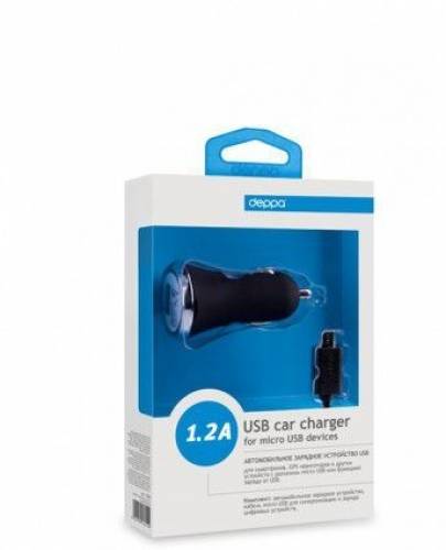 11202	Зарядник автомобильный Deppa microUSB черный,1.2А